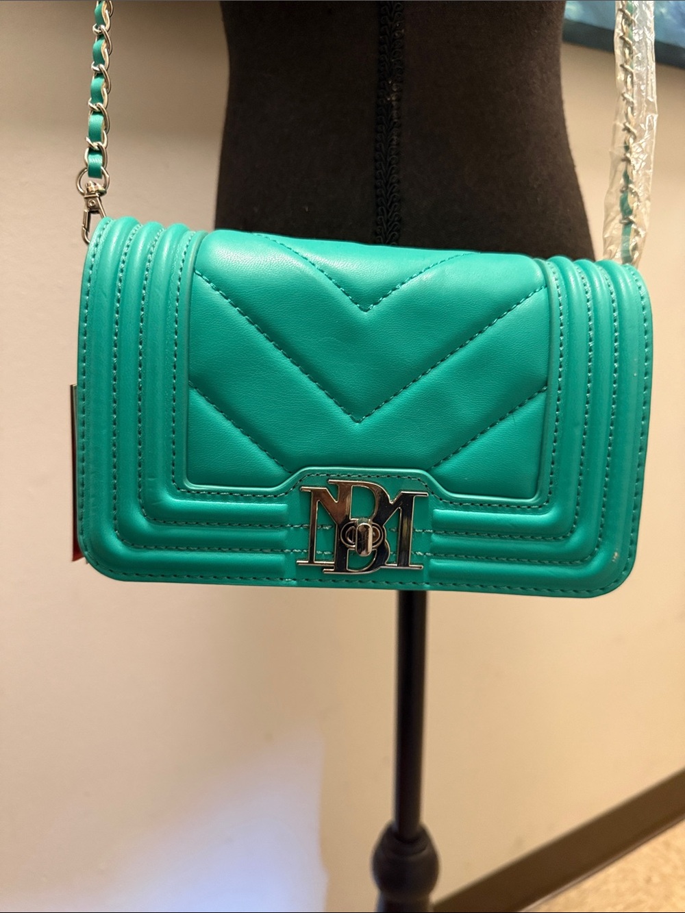 Badgley Mischka Teal Quilted Crossbody with Silver Chain